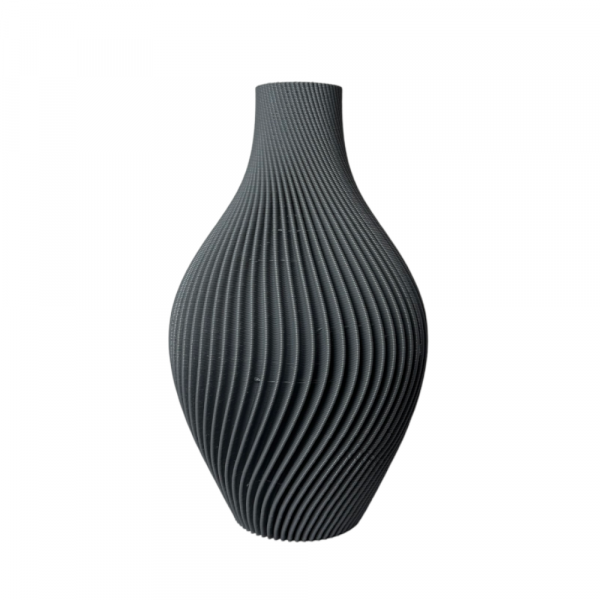 The Sonora Vase, a grey textured 3D printed vase with a ripple design, on a white background.