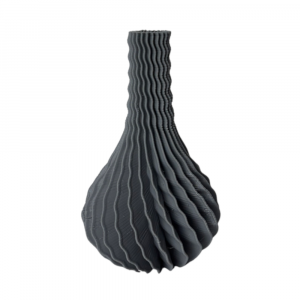 The Undula Vase, a charcoal grey modern rippled vase with a rhythmic, wavy texture.