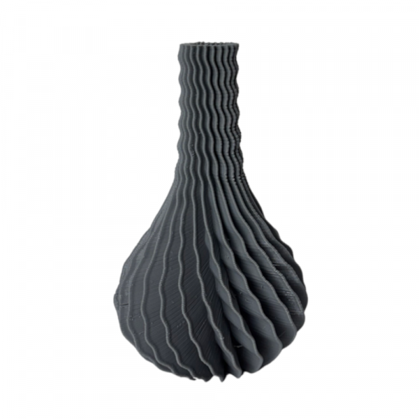 The Undula Vase, a charcoal grey modern rippled vase with a rhythmic, wavy texture.