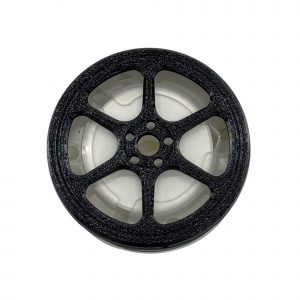 BUCCO Advan RGD Air Spencer Cap attached to a car A/C vent showing a deep-dish 6-spoke tuner wheel design
