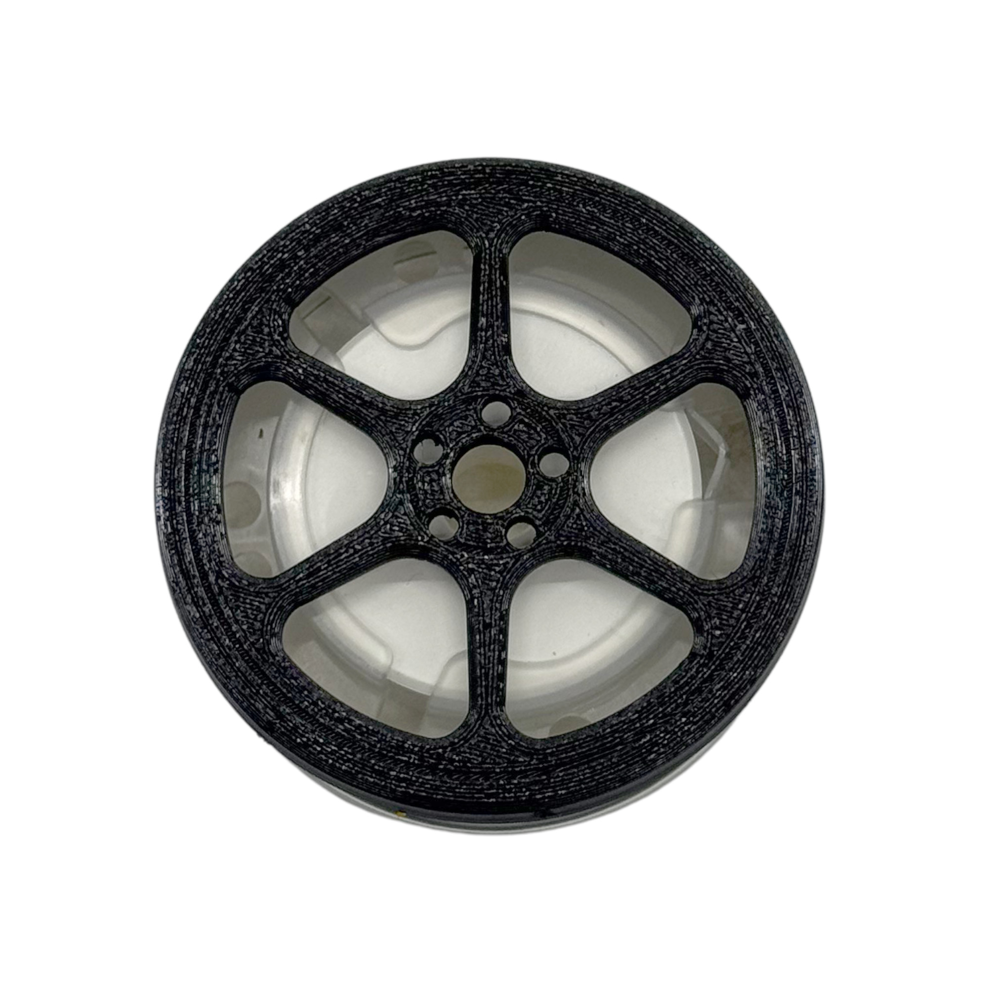 BUCCO Advan RGD Air Spencer Cap attached to a car A/C vent showing a deep-dish 6-spoke tuner wheel design