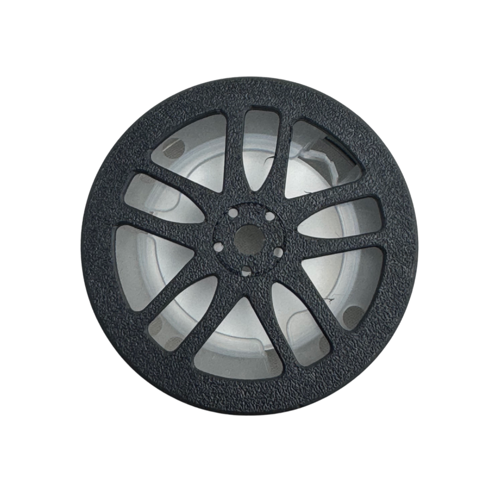 BUCCO Work Emotion Air Spencer Cap attached to a car A/C vent showing an aggressive tuner wheel design